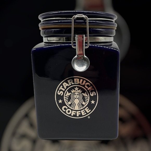 Starbucks Beehouse Cobalt Blue Coffee / Tea Canister With Silver Mermaid Logo - Picture 2 of 16